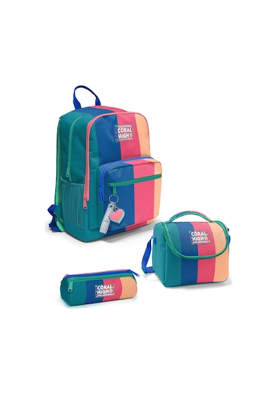 Coral High Renkli Çizgili 3 Lü Okul Çanta Seti Set0123679 Turuncu - Yeşil