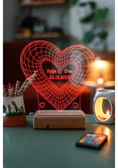 Kişiye Özel 3D Kalp Ve Aşk Sevgiliye Hediye Masaüstü Led Lamba