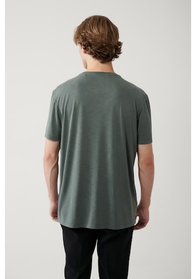 Avva Erkek Haki Soft Touch Bisiklet Yaka Regular Fit T-shirt B001031 Haki