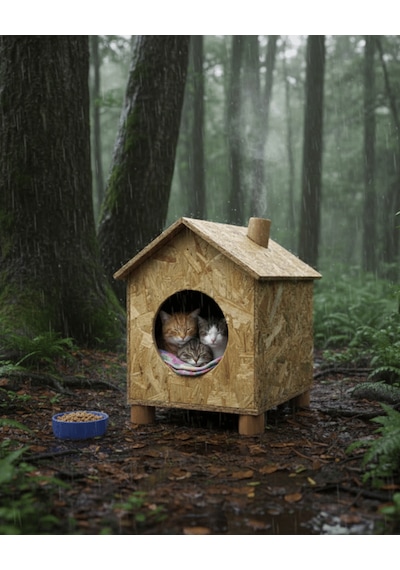 Reyo Orta Boy Kedi Evi Osb Su Yalıtımlı Rüzgar ve Soğuğa Dayanıklı Ahşap Kedi Evi Sokak Hayvanları İçin Kedi Barınağı Kedi Yuvası 43 x 40 x 37 CM CAT14