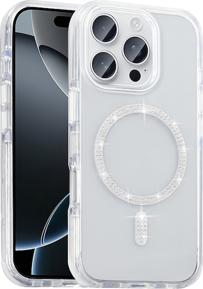 Apple Uyumlu iPhone 15 Pro Max Kılıf Taşlı Tasarım M-safe Şarj Özellikli Mkst Koment Silikon Kapak - Gümüş Gümüş