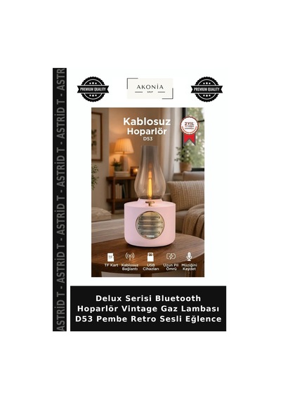 Delux Serisi Bluetooth Hoparlör Vintage Gaz Lambası D53 Pembe Retro Sesli Eğlence