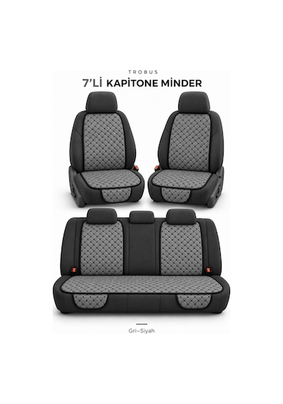 Üniversal Kapitone 7'li Terletmez Kumaş Koltuk Minderi Gri Siyah Gri