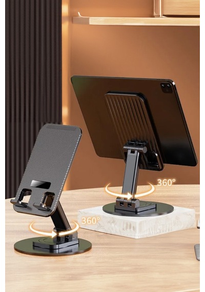 Thentech Kaydırmaz Katlanabilir Kolay Taşınır 360 Derece Dönebilen Telefon Tablet Tutucu Stand Siyah