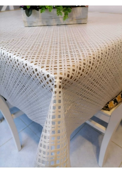 Ithal Pvc Muşamba - Desenli Silinebilir Masa Örtüsü Dgr 23 Krem