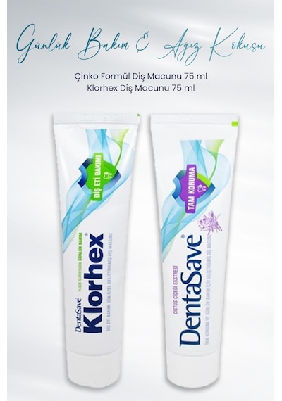 DentaSave Klorhex Günlük Bakım Diş Macunu + Çinko İçerikli Tam Koruma Diş Macunu 2 x 75 ML
