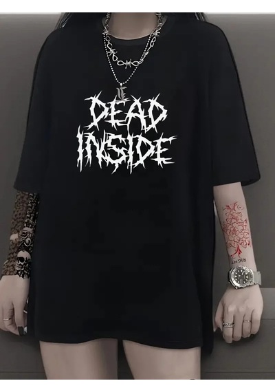 Kadın T-shirt Bisiklet Yaka Oversize Kısa Kollu Tişört - Siyah