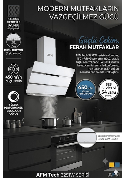 Alveus Afm Serisi Beta FM7701 + FM2201 + FM3251W Turbolu Cam Dijital Beyaz 3'lü Ankastre Set