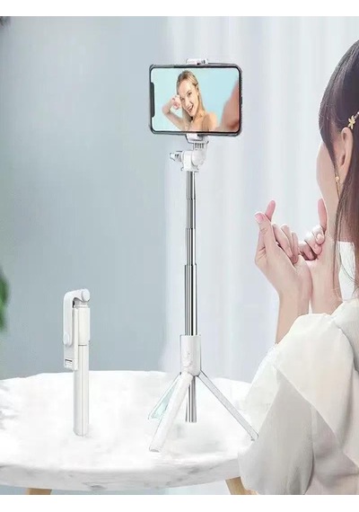 Apple Uyumlu iOS 2in1 Masaüstü Kumandalı Tripod Ve Taşınbilir Selfie Çubuğu 70cm Ve Android Beyaz