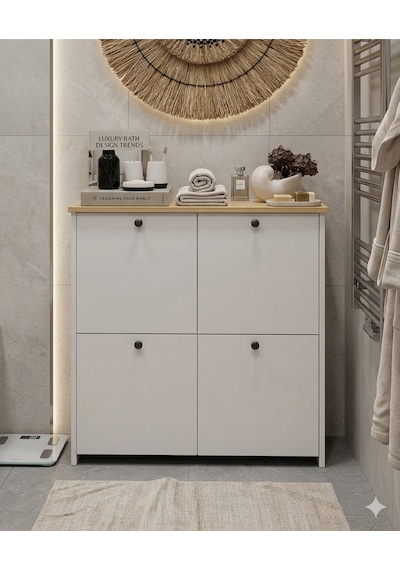 Ağlasun Model 2 Kapaklı Çok Amaçlı Dolap Ayakkabılık Kitaplık Banyo Dolabı Mutfak Dolabı Beyaz-safir Meşe