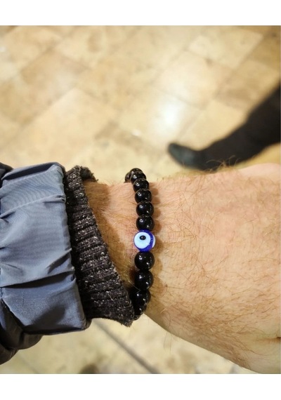 Oriental Kuyumculuk Jewellery Nazar Boncuklu Siyah Oniks Taşlı Erkek Bileklik Siyah