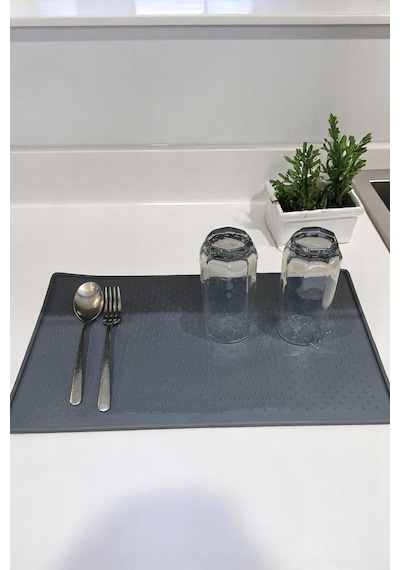 Çok Amaçlı Kaymaz Mat Mutfak, Banyo, Tezgâh Üstü Kullanım İçin 28x45 Cm Silikon Gri Diğer