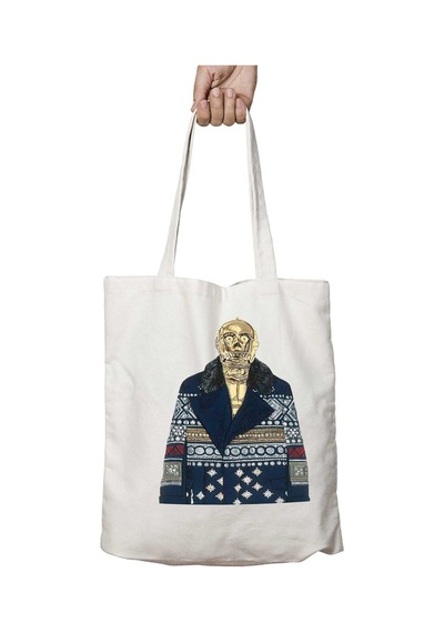 Art Hediye Star Wars C-3po İki Tarafı Kalıcı Baskılı Yıkanabilir Okul Plaj Omuz Bez Çantası Çok Renkli