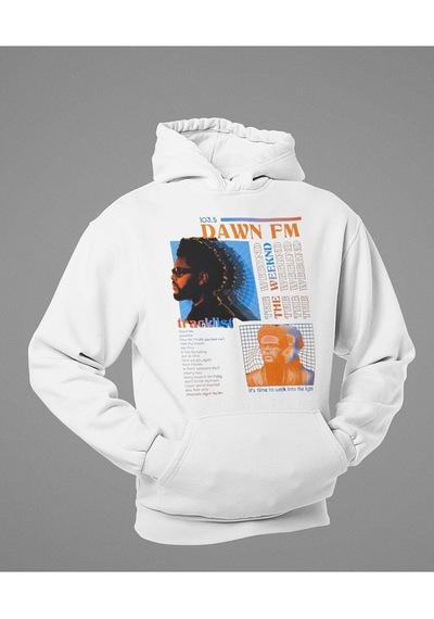 The Weeknd 103.5 Dawn Fm Baskılı Unisex Oversize Rapper Hoodie Beyaz