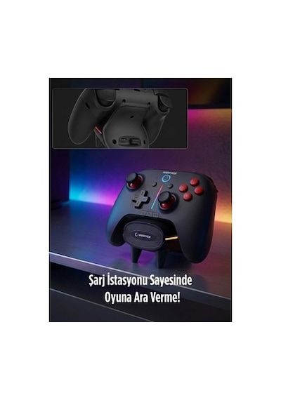 Rampage Hydra Pro Siyah Bt + 2.4 Ghz Şarj İstasyonlu Pc Gamepad Rgb
