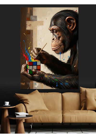 Ahşap Tablo Rubik Küp Karizmatik Maymun Figürü