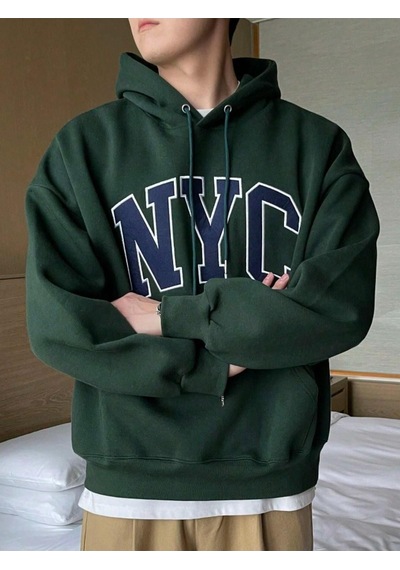 Altamira Erkek Siyah Nyc Baskılı Oversize Kapşonlu Sweatshirt 001