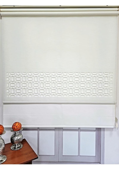 Bbb Lazer Kesim Çift Mekanizmalı Tül Stor Perde Ekru Mlt5007 Ekru