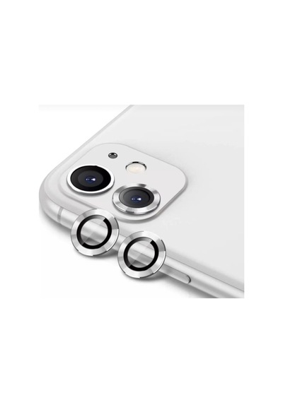 Apple Uyumlu   iPhone 12 Mini Kamera Koruyucu Lens Mercek Metal Çerçeveli 2li Set Gümüş Gri - Silver