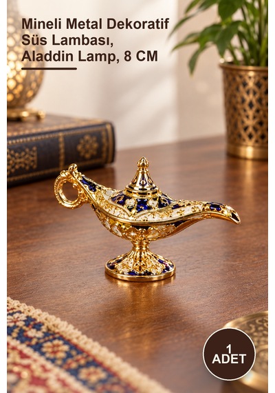 1 Adet Mineli Metal Alaatın Lambası Mineli Metal Dekoratif Süs Lambası, Aladdin Lamp, 8 Cm