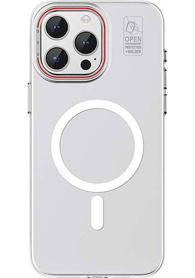 Apple Uyumlu iPhone 15 Pro Kılıf Recci Magnetic Glass Serisi Standlı Magsafe Şarj Özellik Kapak Beyaz