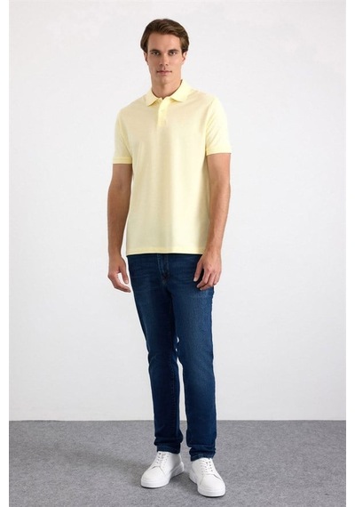 Süvari Sarı Slim Düz Nakışlı Pike Düğmeli Polo Yaka Tişört Ts1014000474-sr1