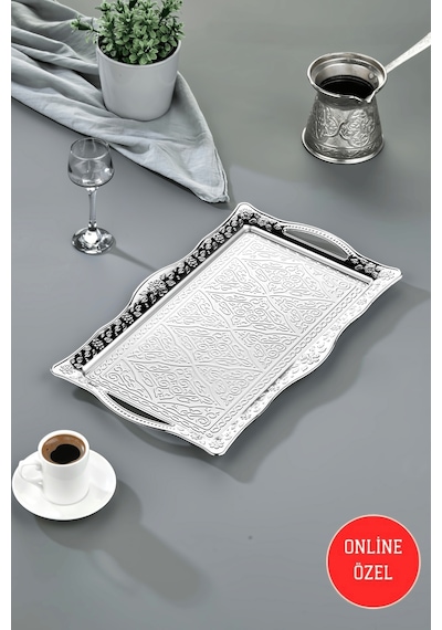 Cooker Sedef Metal Dikdörtgen Sunum Tepsisi 42 Cm Ckr4746 Gümüş