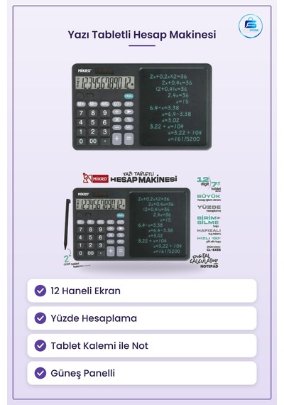 Yazı Tabletli Hesap Makinesi Haneli Güneşli Ofis Okul Masa Üstü Y Çok Renkli