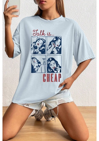 Uyguntarz Unisex Talk İs Cheap Baskılı Oversize Tshirt Bebe Mavisi Uyguntarz Unisex Talk İs Cheap Baskılı Oversize Tshirt Bebe Mavisi