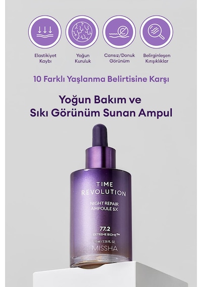 Missha Time Revolution Night Repair Ampoule 5X  Probiyotik İçerikli Ampul 50 ML