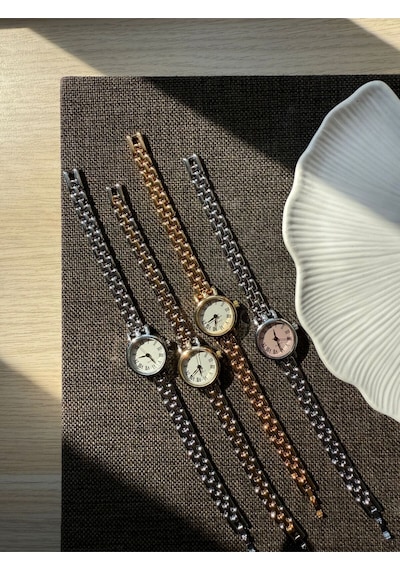 Retro Minimal Boncuk Kordon Vintage Kadın Kol Saati Gümüş Sarı