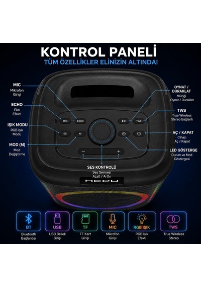 Hp-984 Taşınabilir Bluetooth Hoparlör 6.5 Hoparlör 10w Güç Rgb Işık Tws Destekli