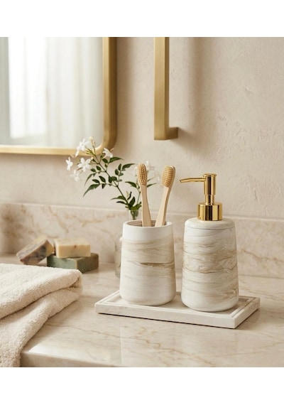 Alpi Home Kare Tepsili 3 Lü Banyo Seti Bej