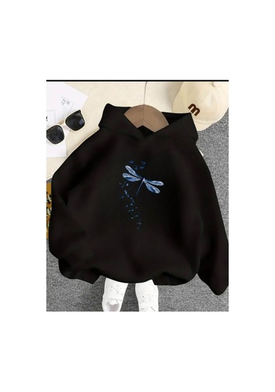 Herkesemoda Yusufcuk Baskı Detaylı İçi Polarlı Kapüşonlu Sweatshirt Siyah