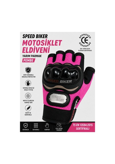 Srsmoto Yarım Parmak Pembe Kadın Motosiklet Eldiveni-korumalı Yazlık Pembe Kadın Motorcu Eldiveni - 901540089 Diğer