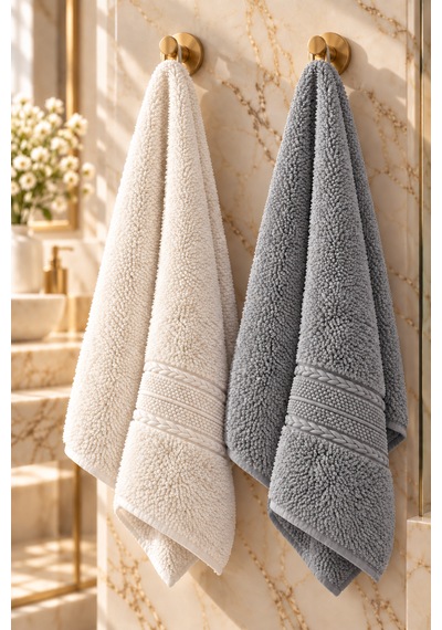 Puffy 2 Adet %100 Bambu Renkli Çavuş Desenli Ultura Yumuşak 50x85 Cm Havlu / Yüz Havlusu / Saç Havlusu / Çeyiz Seti Antrasit