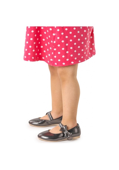 Kiko Kids Cerry Cırtlı Kız Çocuk Taşlı Babet Ayakkabı Platin Platin