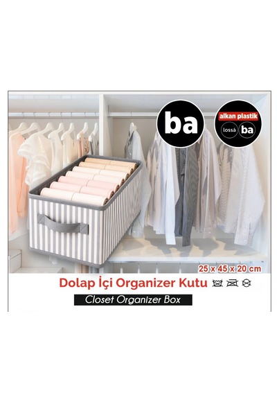 Dolap İçi Organizer Kutu Düzenleyici Tutma Kulplu Organizer Saklama Hurç No10- Ba041- 1 Adet Gri