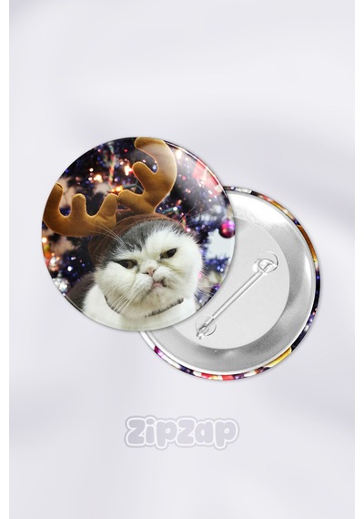 Kedi Yılbaşı Yeni Yıl Çanta Süsü İğneli Buton Rozet Seti 1 Adet Tekli