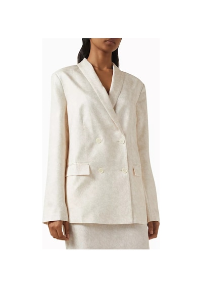 12storeez Silk Relaxed Blazer, Vintage Çiçek Desenli Mulberry Ipek Ceket Krem
