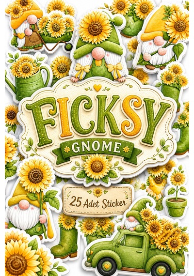 Sevimli Ayçiçeği Cücesi Sticker Seti - 16 Adet Etiket Çıkartma Diğer