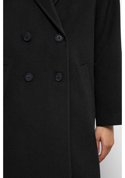 Olcay Desenli Astarlı Oversize Kruvaze Kaban Siyah 3095