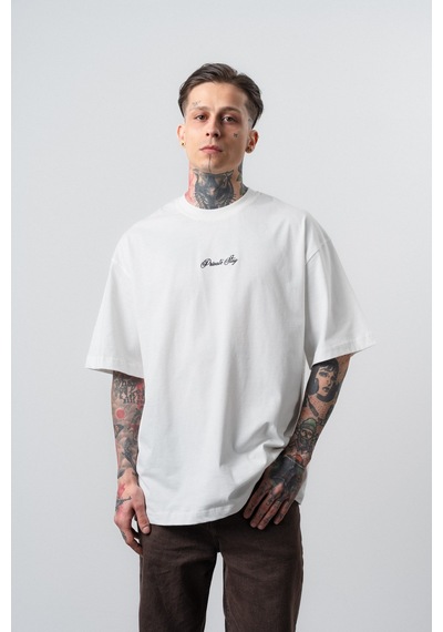 Respire Erkek Private Baskılı Oversize T-shirt Ekru