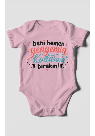 Morivokids Yengeye Özel Kısa Kollu Bebek Body %100 Pamuk Koyu Pembe