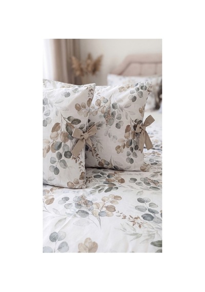 %100 Pamuk Çift Kişilik Okaliptüs Desenli Nevresim Seti 220x200 Cm Bağcıklı 2 Desenli + 2 Düz Beyaz Yastık Kılıfı Bej - 909842495 Bej