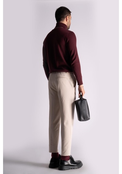 Braccas Beli Yarım Lastikli Chino Slim Fit Crop Pantolon Açık Bej Açık Bej