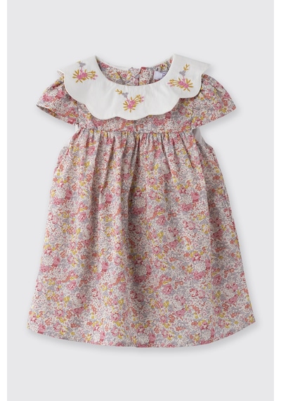 Made With Liberty Fabric Liberty Kumaş Yakası Nakışlı Yenidoğan Elbise Pembe