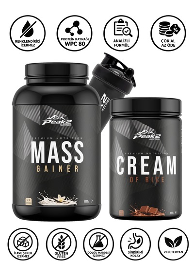 Hacim 3: Mass Gainer 3 Kg Vanilya + Cream Of Rice 1 Kg Çikolata + Shaker