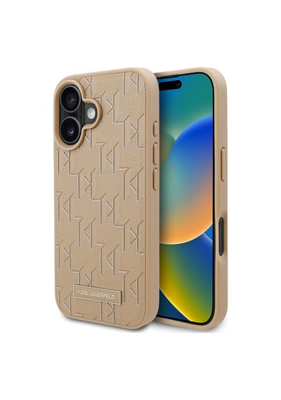 Apple Uyumlu iPhone  16 Kılıf Karl Lagerfeld Lisanslı Magsafe Şarj Özellikli Kl Yazılı Hot Stamp Krem