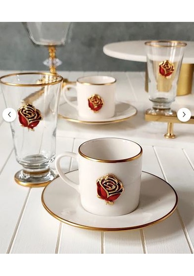 Regna Home Fine Living Love Roses 2 Kişilik Dekorlu Kadehli 6 Parça Kahve Fincan Takımı Beyaz